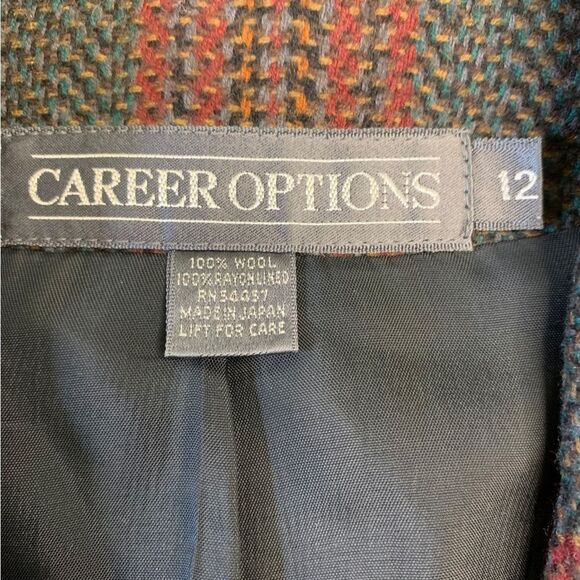 Vintage Plaid Wool Blazer Career Options Red Jacket Size 12 - Picture 7 of 8